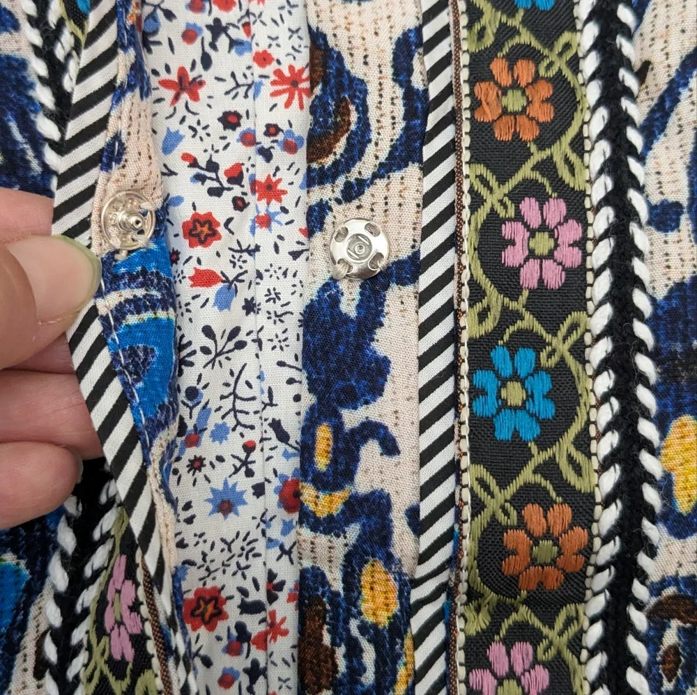 Avara Natasha Jacket Blue White Retro Inspired Cropped Snap Button Embroidery M - Picture 8 of 11